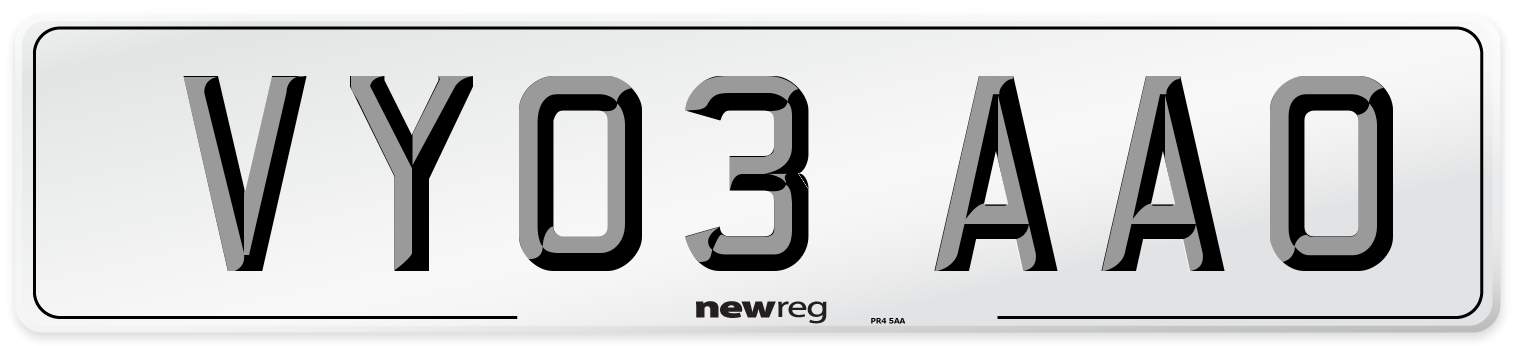VY03 AAO Number Plate from New Reg